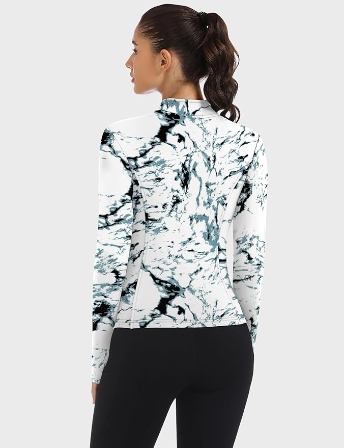 Loovoo Women's Workout Jacket Lightweight Zip Up Athletic Jackets Cropped Slim Fit Running Yoga Tops with Pockets