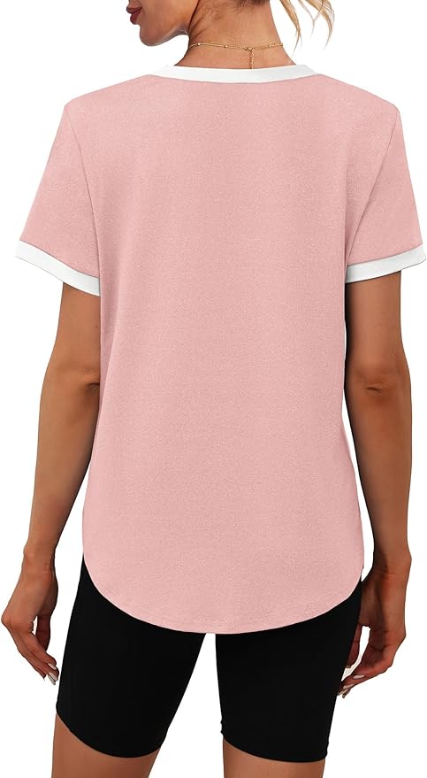 Womens Workout Tops Summer Short Sleeve Shirts Athletic Color Block Gym Clothes Outfits Sun Protection UPF 50+ T Shirts