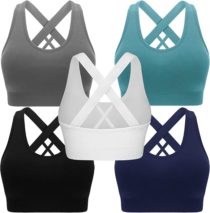 Double Couple Sports Bras for Women Padded High Impact Seamless Criss Cross Back Workout Tops Gym Activewear Bra Large