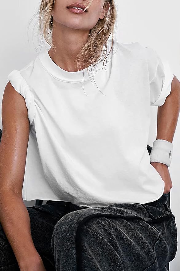 Women's Oversize Workout Crop Tops Casual Short Sleeve Drop Shoulder Boxy T-Shirts Roll Hem Basic Loose Yoga Running Tees