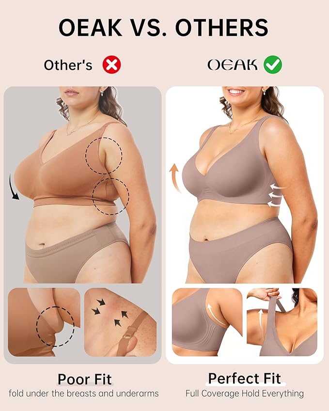 OEAK Womens Deep V Bras Wireless Comfortable Bra Supportive No Underwire Bras Tshirt Push Up Bralettes Plunge Seamless Bra