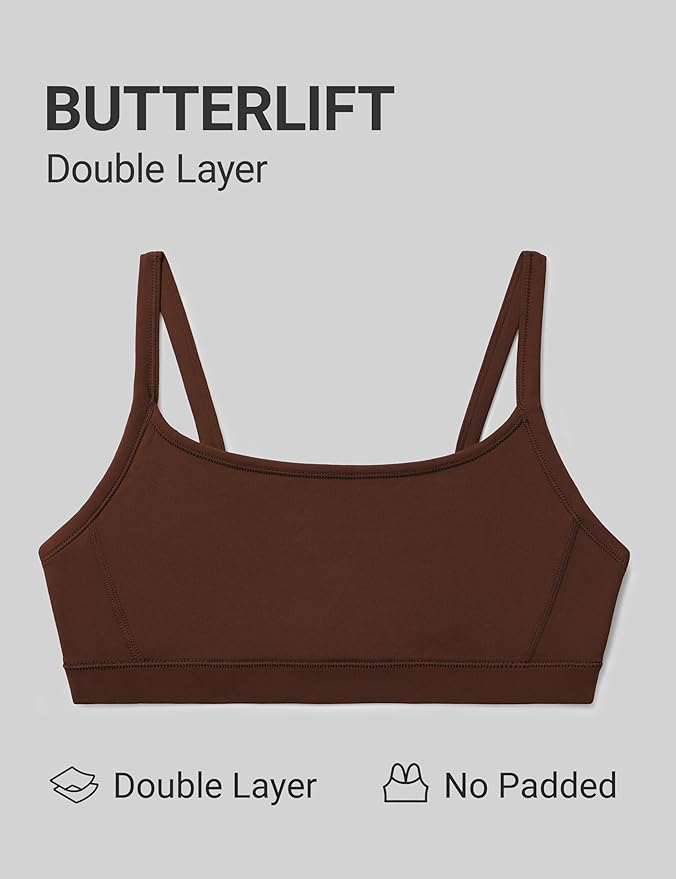 CRZ YOGA Butterlift Double Lined Scoop Neck Sports Bras for Women - Spaghetti Straps U Back Yoga Top Non Padded