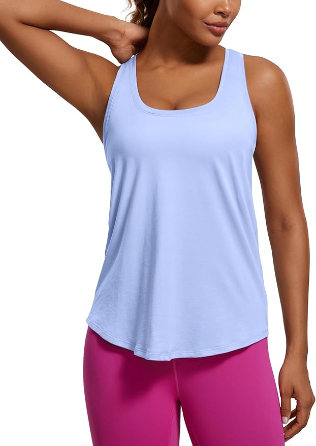 CRZ YOGA Pima Cotton Racerback Tank Tops for Women - Workout Athletic Casual Soft Scoop Neck Sleeveless Shirts