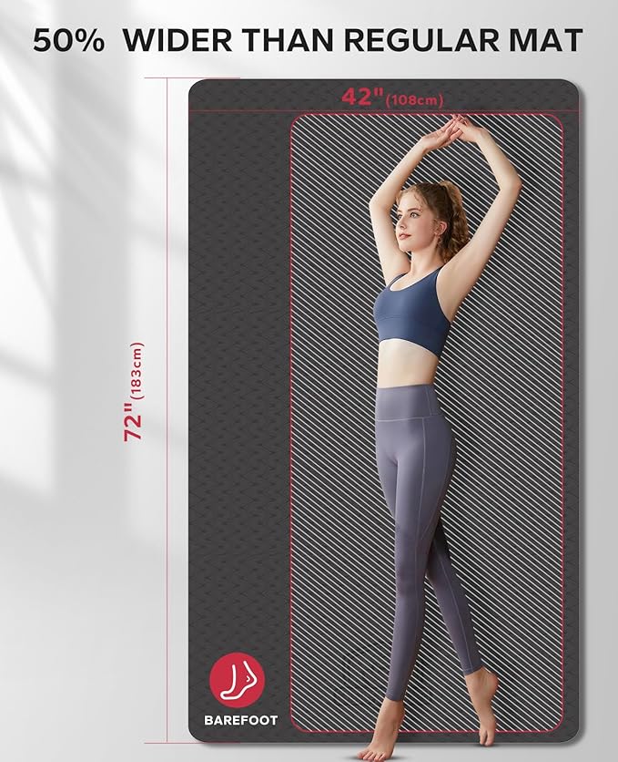 HAPBEAR Extra Large Yoga Mat - 72"x48"/78"x54", 1/4" & 1/3" Thick, Non-Slip, Durable, Eco-Friendly, Wide Exercise Mat for Home Workouts, Yoga, Pilates, Stretching, Meditation (Barefoot Exercise)