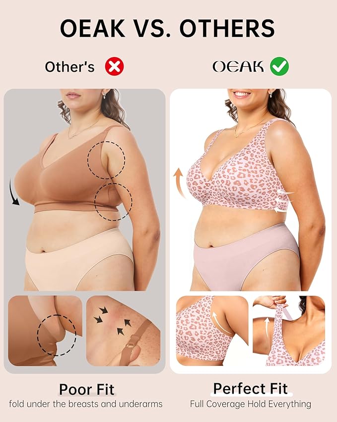 OEAK Womens Deep V Bras Wireless Comfortable Bra Supportive No Underwire Bras Tshirt Push Up Bralettes Plunge Seamless Bra