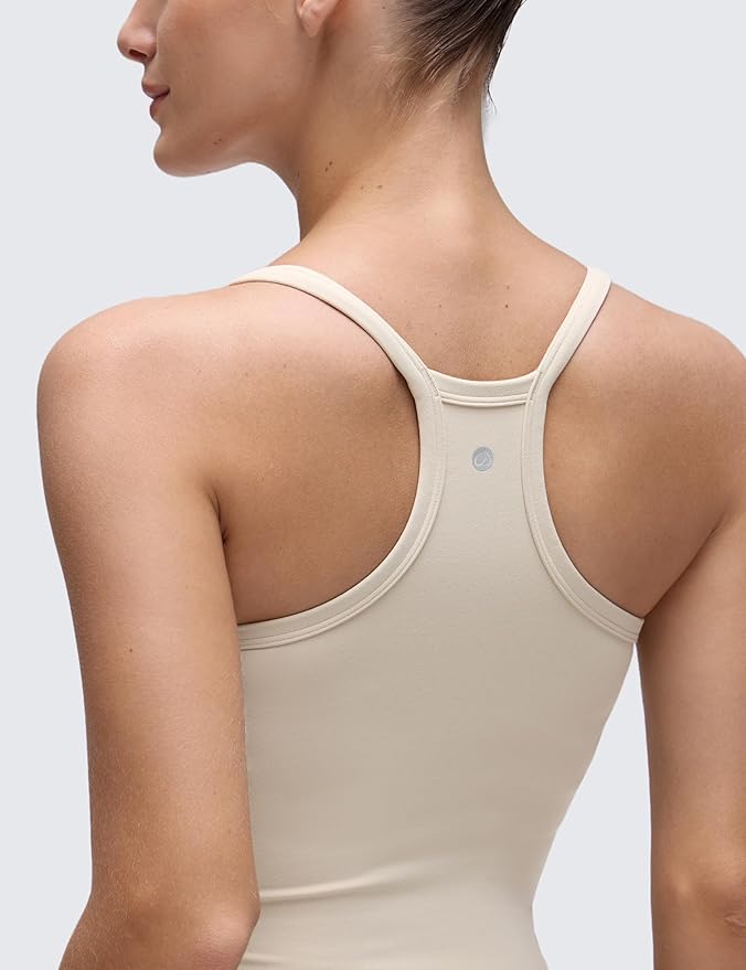 CRZ YOGA Butterluxe Soft Double Lined V Neck Tank Tops for Women - Yoga Casual Camisole Racerback Tight Sleeveless Shirt