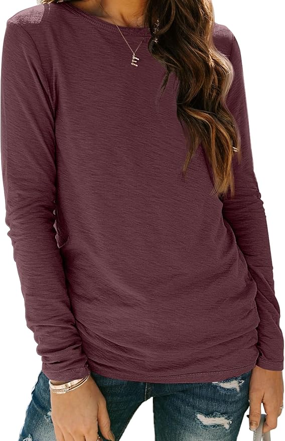 AUTOMET Women‘s Basic Long Sleeve Crewneck, Plus Size Winter & Spring Top, Casual Fall Tee for Teacher & Everyday Outfits