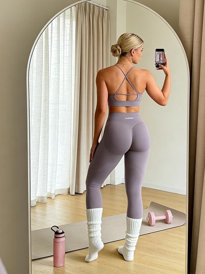 YEOREO Butt Lifting Leggings for Women Seamless Hidden Scrunch Workout Leggings 24" Baderiy Gym Yoga Booty Pants