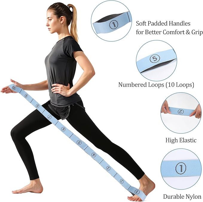 TIESOME Stretch Strap, Elastic Yoga Stretching Strap Multi-Loop for Physical Therapy Pilates Yoga Dance & Gymnastics Exercise and Flexible Pilates Stretch Band