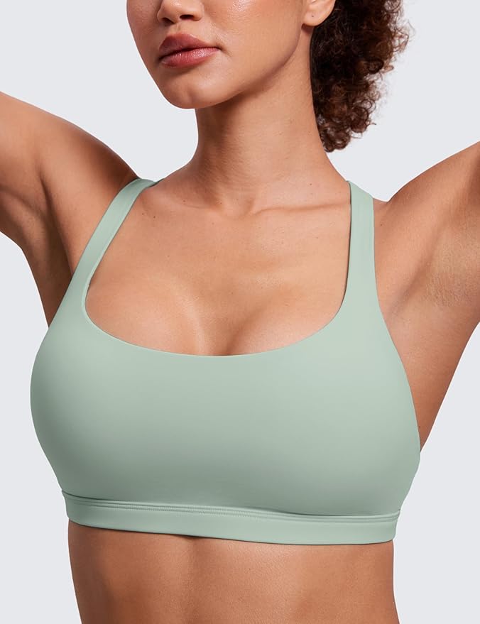 CRZ YOGA Naked Feeling Strappy Sports Bras for Women - Criss Cross Back Wireless Padded Cami Yoga Workout Top