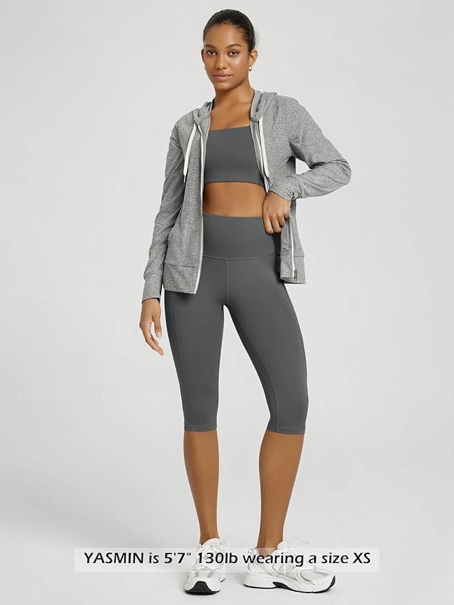 ODODOS Women's High Waisted Yoga Capris with Pockets, Tummy Control Non See Through Workout Athletic Running Capri Leggings
