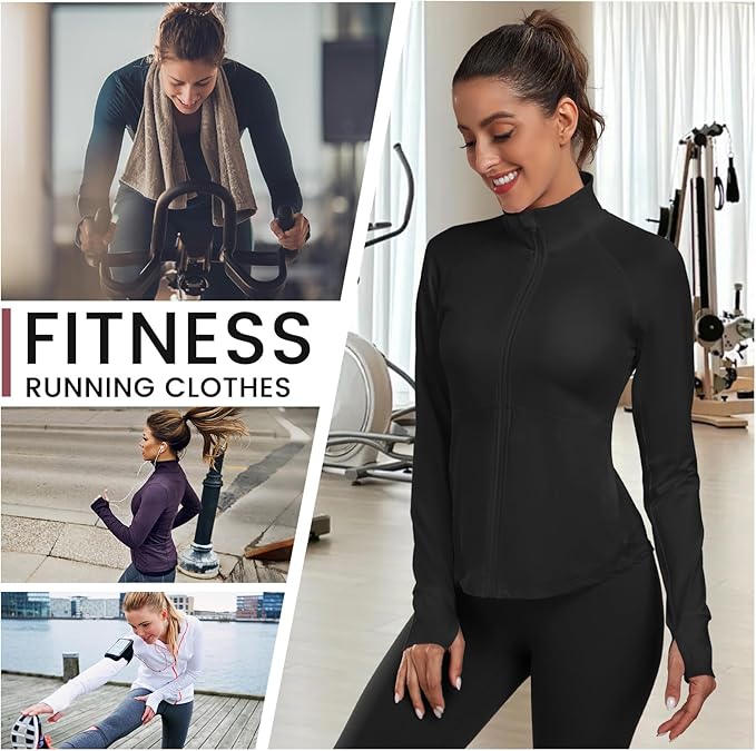 Women's Athletic Jackets Lightweight Sport Workout Jackets Zip Up Running Jackets with Thumb Holes for Gym Yoga