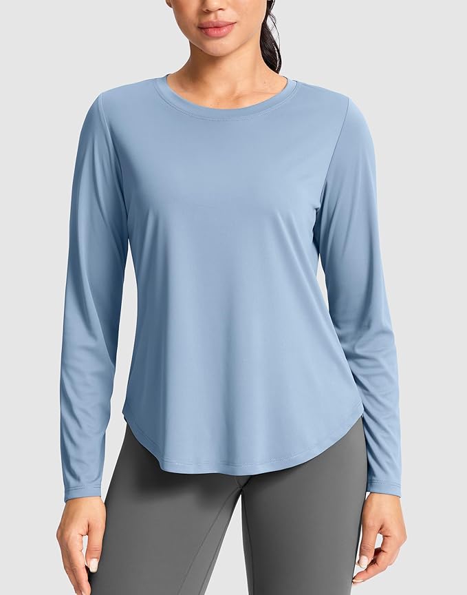 SANTINY Lightweight Long Sleeve Workout Tops for Women Breathable Gym Yoga Athletic Running Hiking Top UPF 50+ Sun Shirts