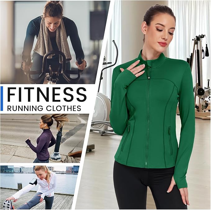 Women's Workout Jackets Full Zip Running Yoga Jackets Lightweight Athletic Clothes with Thumb Holes