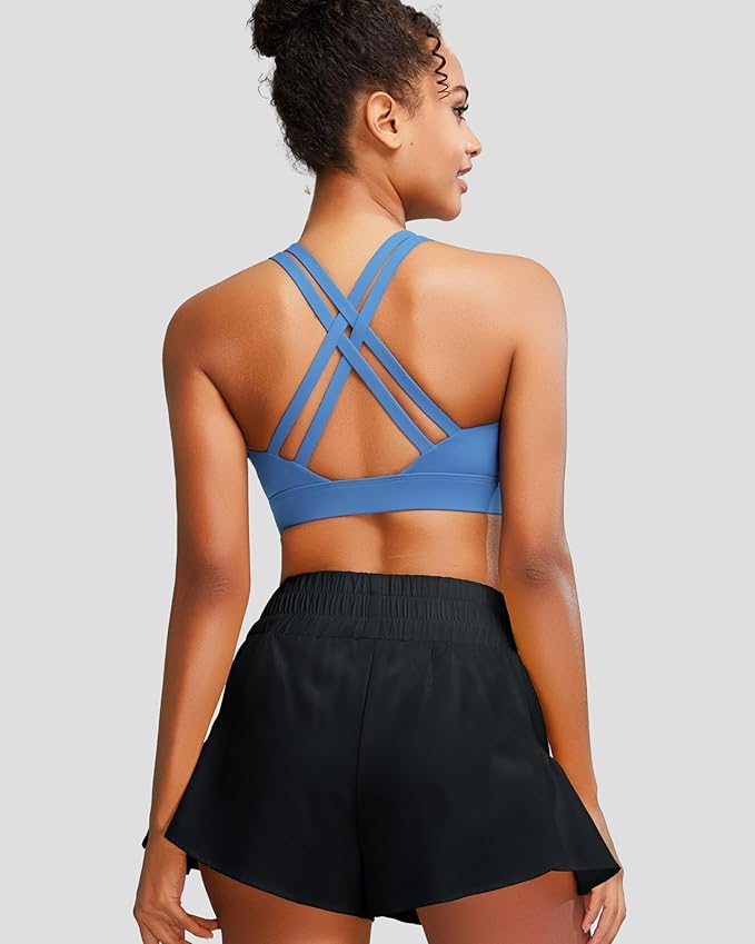 RUNNING GIRL High Impact Sports Bras for Women - Scoop Neck Strappy Sports Bra High Support Moulded Cup Workout Bra