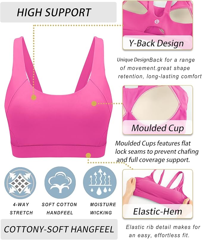 RUNNING GIRL Sports Bra for Women High Support, Molded Cup High Impact Sports Bras for Women with Sewn in Pads