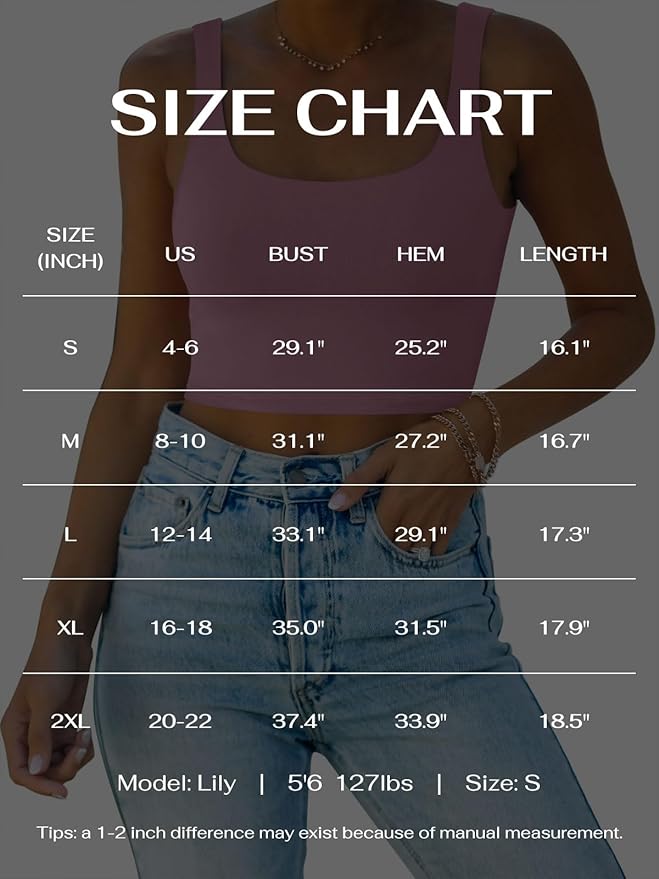 REORIA Women’s Sexy Square Neck Double Lined Seamless Sleeveless Cropped Tank Yoga Crop Basic Tops