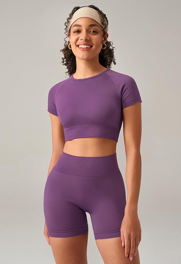 OLCHEE Womens Workout Sets 2 Piece - Seamless Acid Wash Yoga Outfits Shorts and Crop Top Matching Gym Athletic Clothing Set