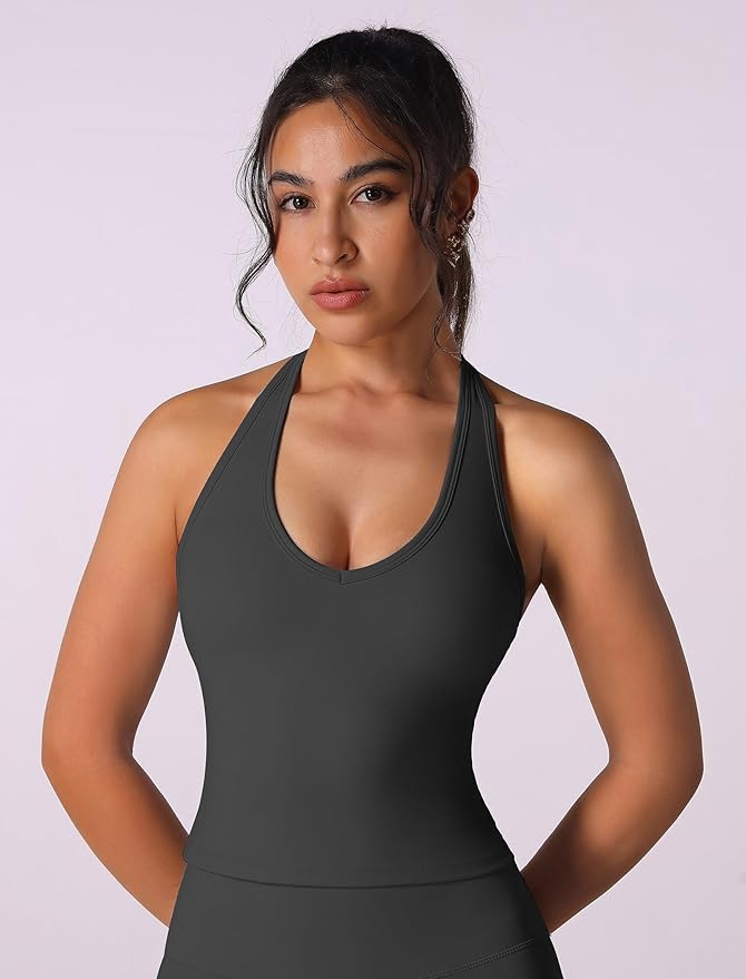 ABOCIW Womens Cross Back Workout Crop Tank with Built in Bra V Neck Longline Sports Bra Gym Shirt Yoga Pilates Top