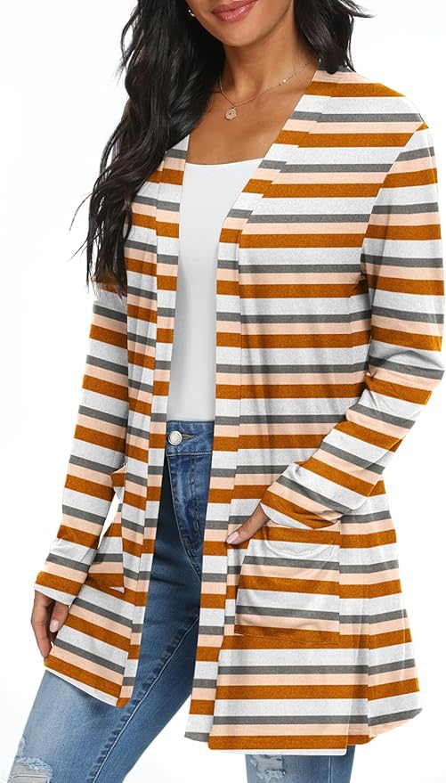 Womens Casual Lightweight with Pocketes Long Sleeve Open Front Cardigan
