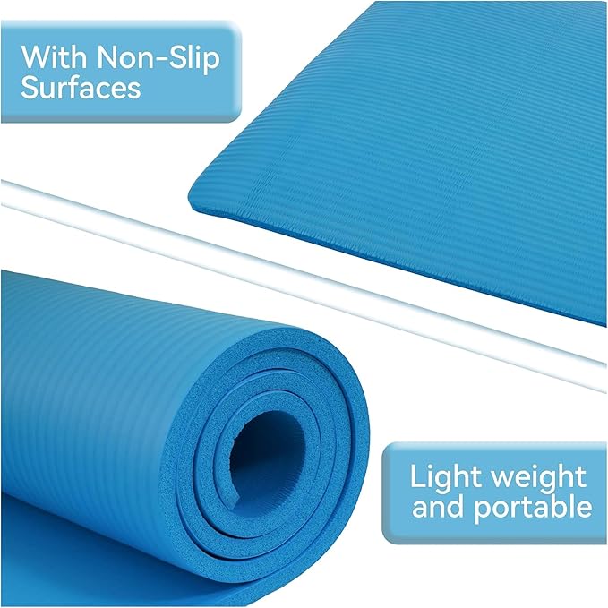Fitvids Yoga Mat, 1/2-Inch Extra Thick High Density Exercise Mat, Anti-Tear Exercise Yoga Mat with Carrying Strap, Suitable for Various Yoga Exercises