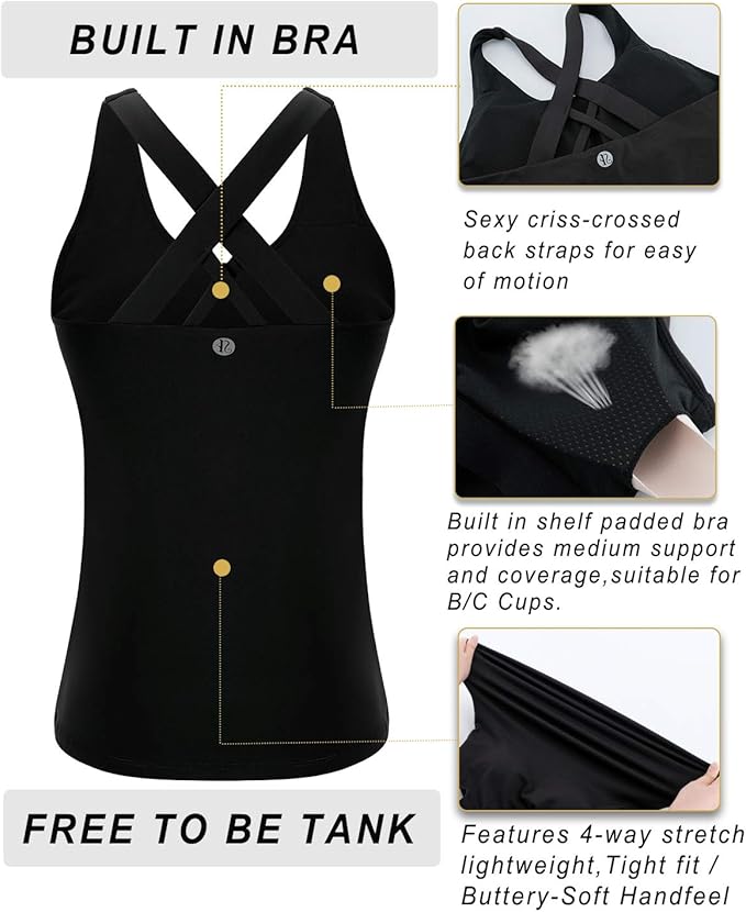 RUNNING GIRL Sports Bras for Women,Padded Strappy Sports Bras Criss-Cross Back Medium Support Sports Bras with Removable Cups
