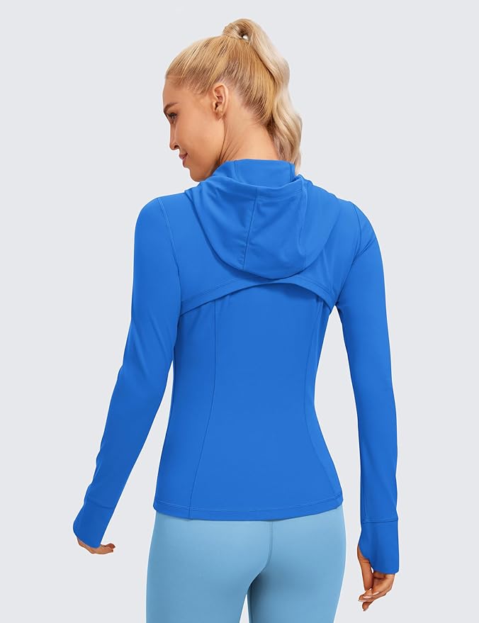 CRZ YOGA Butterluxe Hooded Athletic Jackets for Women - Full Zip Track Casual Tops with Thumb Holes Pockets