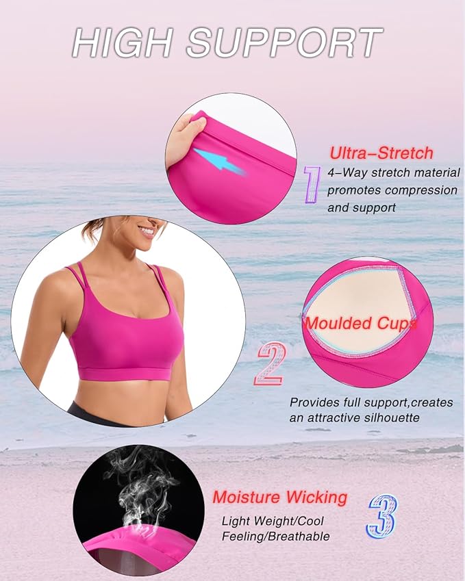 RUNNING GIRL High Impact Sports Bras for Women - Scoop Neck Strappy Sports Bra High Support Moulded Cup Workout Bra
