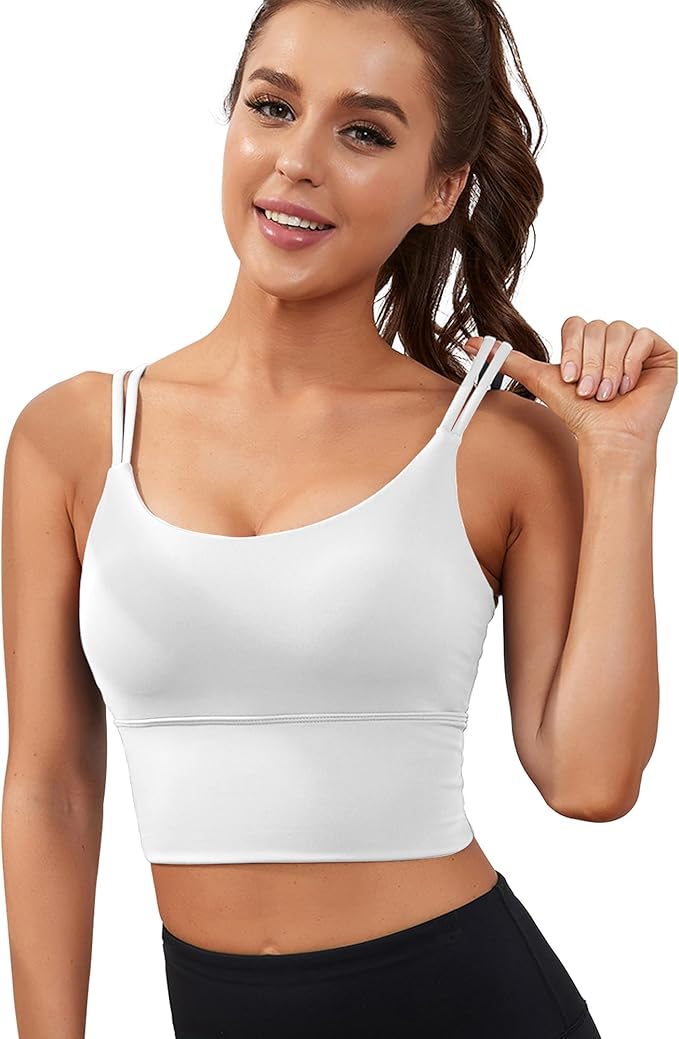 Everrysea Sports Bras for Women High Support Longline Workout Tank Tops Built in Bra Strappy Yoga Padded Crop Top