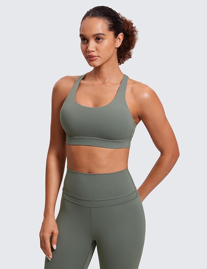 CRZ YOGA Naked Feeling Strappy Padded Sports Bras for Women - Fitness Workout Top Criss Cross Back Yoga Cami