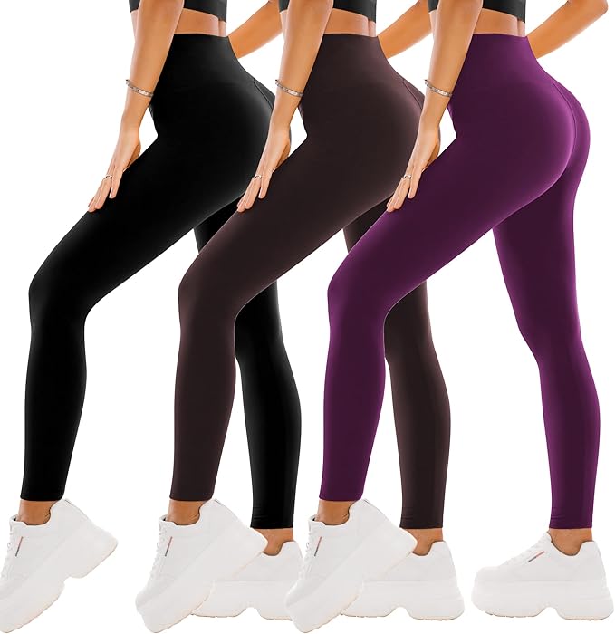 SINOPHANT 3 Pack Leggings for Women - High Waisted Buttery Soft Yoga Pants for Workout Athletic Sports