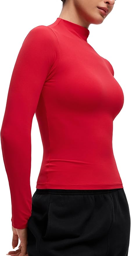 CRZ YOGA Softembrace Mock Neck Long Sleeve Shirts for Women - Casual Going Out Comfort Tops Soft Fitted Layer Underwear Tees