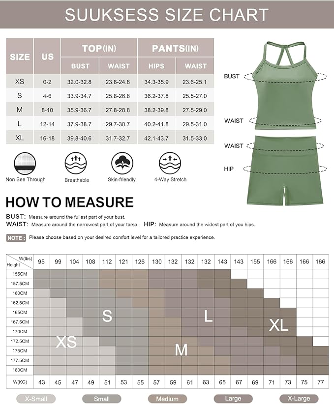 SUUKSESS Women 2 Piece Workout Sets High Waisted Tummy Control Biker Shorts Halter Padded Tank Tops