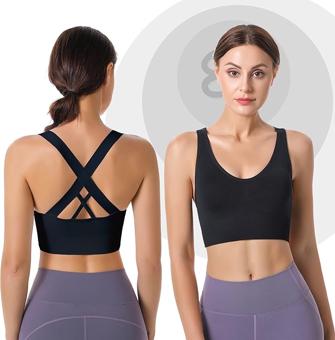 Evercute Sports Bras for Women Padded Medium Support Criss Cross Strappy Bra Seamless High Impact Yoga Exercise Athletic Bras