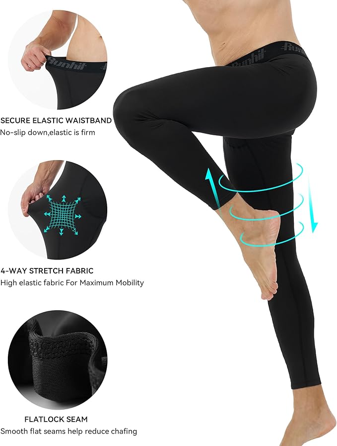 Runhit Men’s Compression Pants Running Tights Workout Leggings Athletic Base Layer Pants for Sports Yoga Basketball