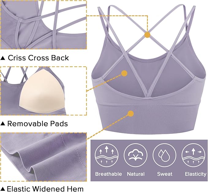 Sykooria 3 Pack Strappy Sports Bra for Women Sexy Crisscross for Yoga Running Athletic Gym Workout Fitness Tank Tops