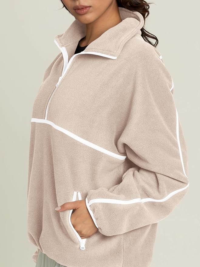 LASLULU Womens Half Zip Pullover Sweatshirt Sherpa Fleece Jacket Oversized Sweatshirts Warm Fuzzy Sweaters Pockets