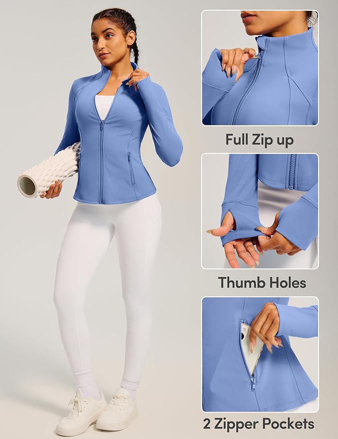 IUGA Women's Workout Jackets BBL Running Athletic Jackets Lightweight Full Zip Up Slim Fit for Women with Thumb Holes