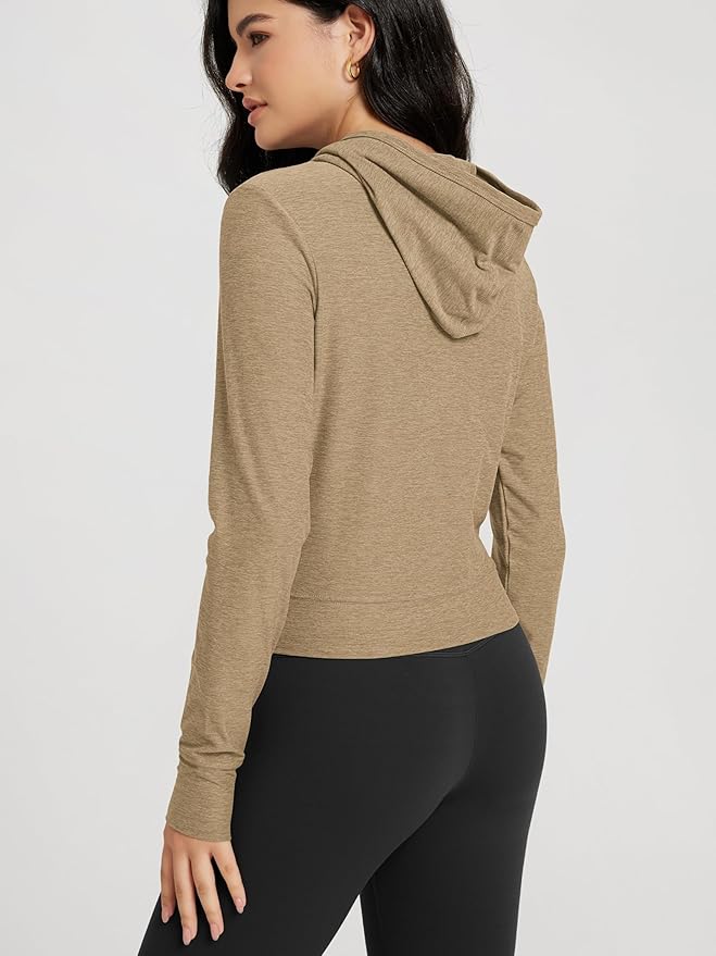 ODODOS Women's Full-Zip Cropped Hoodie - odSTRATUM Tech Ultra Soft UPF 50+ Hooded Jacket with Pockets