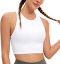 CRZ YOGA Butterluxe High Neck Crop Tank Tops for Women - Racerback Padded Longline Sports Bras Workout