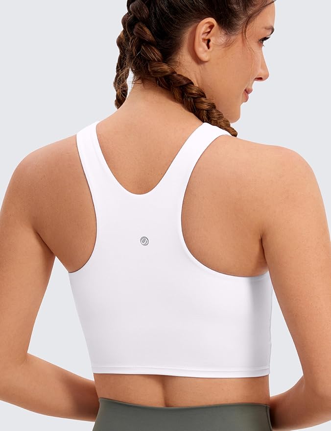 CRZ YOGA Butterluxe High Neck Crop Tank Tops for Women - Racerback Padded Longline Sports Bras Workout