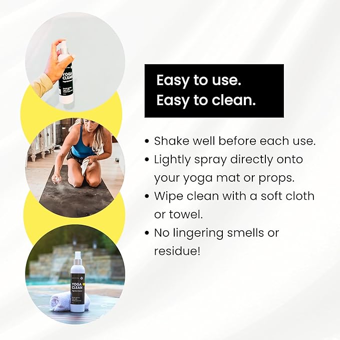 Yoga Clean – Eco-Friendly Yoga Mat Cleaner & Deodorizing Spray | Neutralizes Sweat & Odor to Protect Your Mat | 8 oz Plant-Based Formula, Spa-Like Scent, Made in the USA
