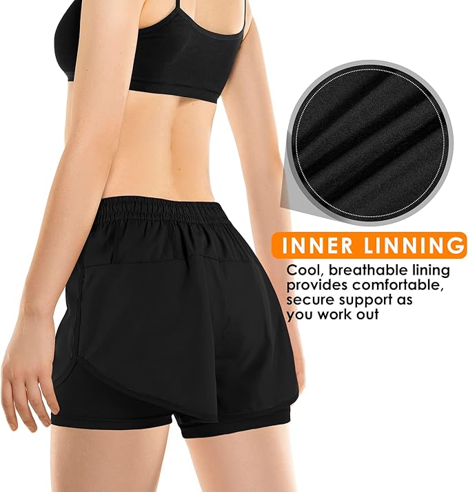 Yevrimow Women's 2 in 1 Running Shorts for Gym Yoga Workout Athletic Shorts High-Waisted Shorts with Liner Pockets