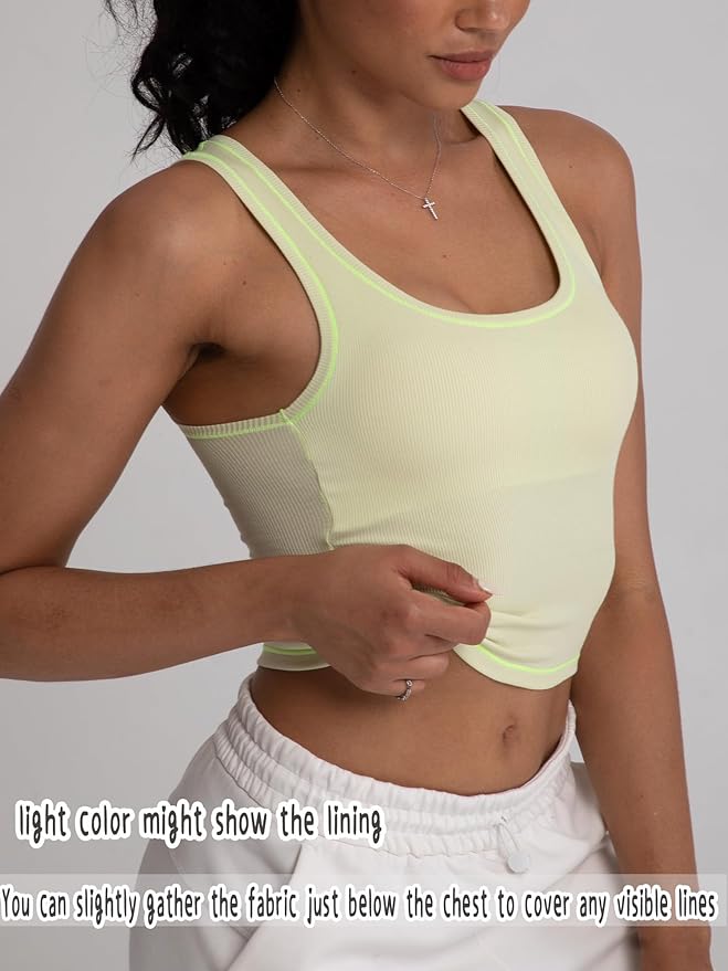 Danysu Women Rib Tank Top Padded Workout Top Square Neck Crop Tank Fitted Basic Cami Tops