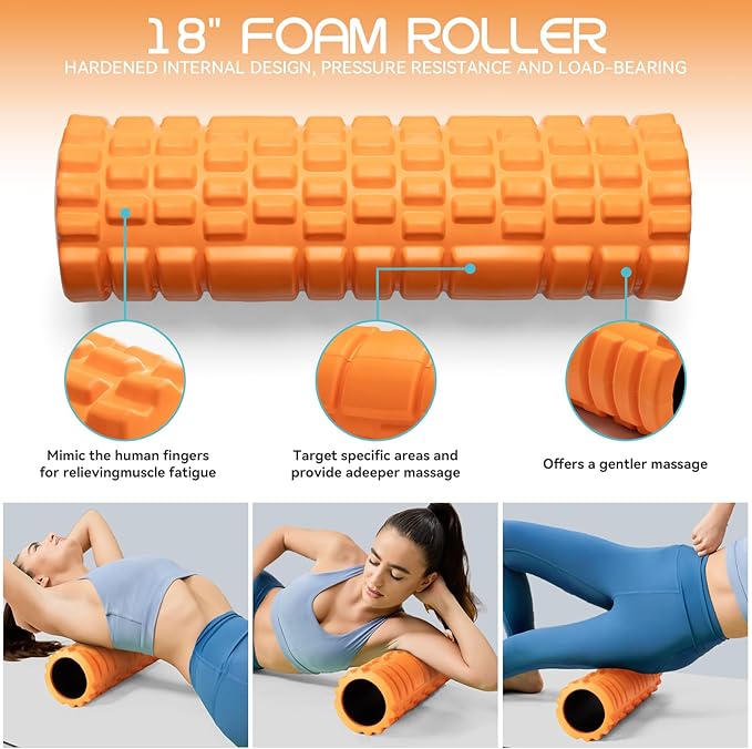 Krightlink Foam Roller High Density Foam Roller Set for Deep Tissue Muscle Massage, 18" Trigger Point Fitness Exercise Massage Roller Self-Myofascial Release for Whole Body (Orange)