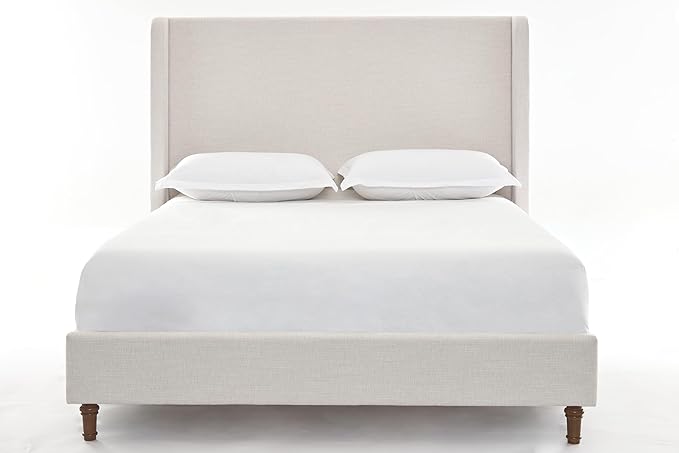 California King Size Upholstered Bed Frame, 54" Tall Headboard Wingback Platform Bed Frames, Elegant Simplicity/Strong Wood Slats Support/No Box Spring Needed/No Noise, Textured Ivory Canvas