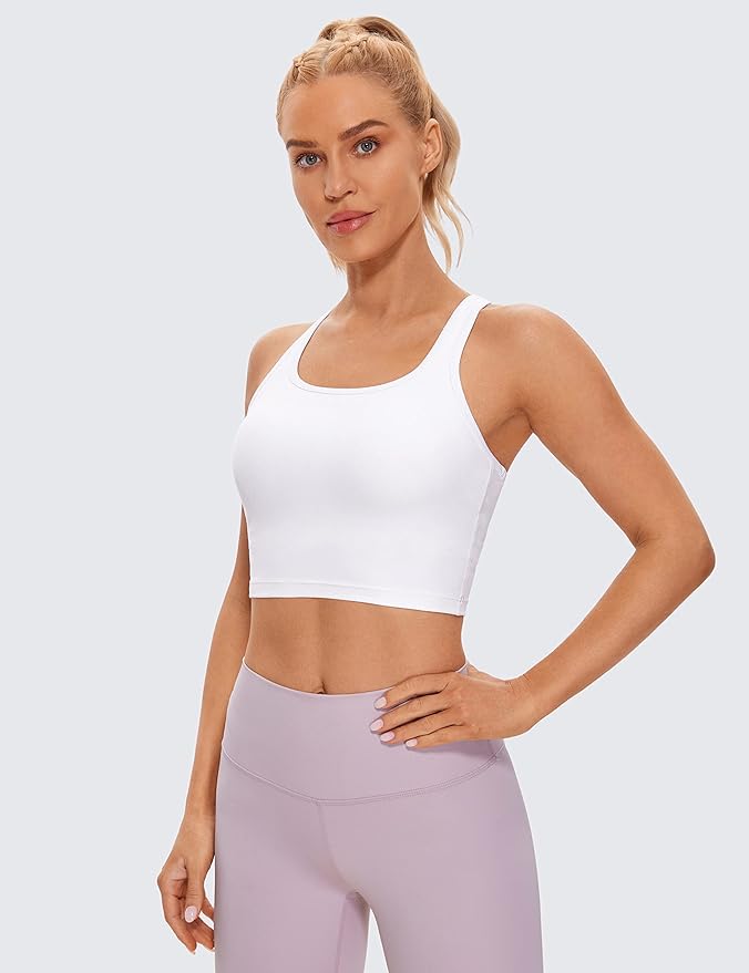 CRZ YOGA Butterluxe Racerback Crop Tank Tops for Women - Padded Y-Back Longline Sports Bras Scoop Neck Workout Yoga