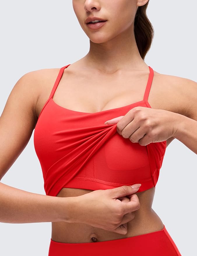 CRZ YOGA Butterluxe Y Back Crop Tank Tops for Women - Spaghetti Straps Racerback Padded Yoga Workout Longline Sports Bras