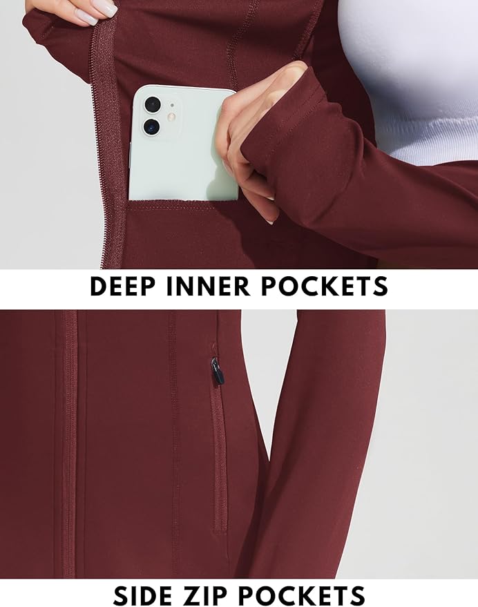 PINSPARK Women's Athletic Jackets Slim Fit Workout Jacket Full Zip Up Running Gym Yoga Sports Tops with Pockets