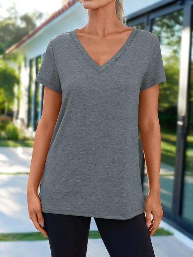 AUTOMET T-Shirts Short Sleeve V Neck Tees Tops for Women Fashion Trendy Lightweight Soft Casual Summer Outfits Clothes 2026